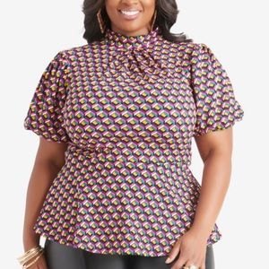 Ashley Stewart Multicolor Geometric Print Peplum Top Size 14/16
